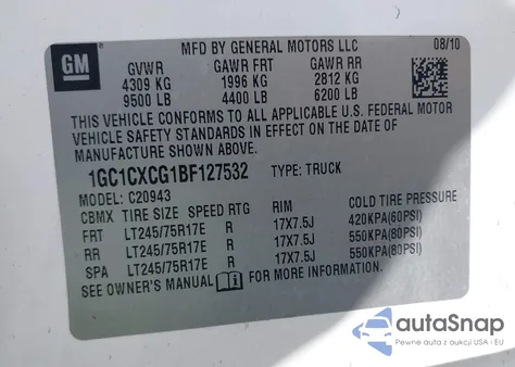 2011 Chevrolet Silverado 2500Hd Lt z USA, uszkodzony, nr VIN 1GC1CXCG1BF127532